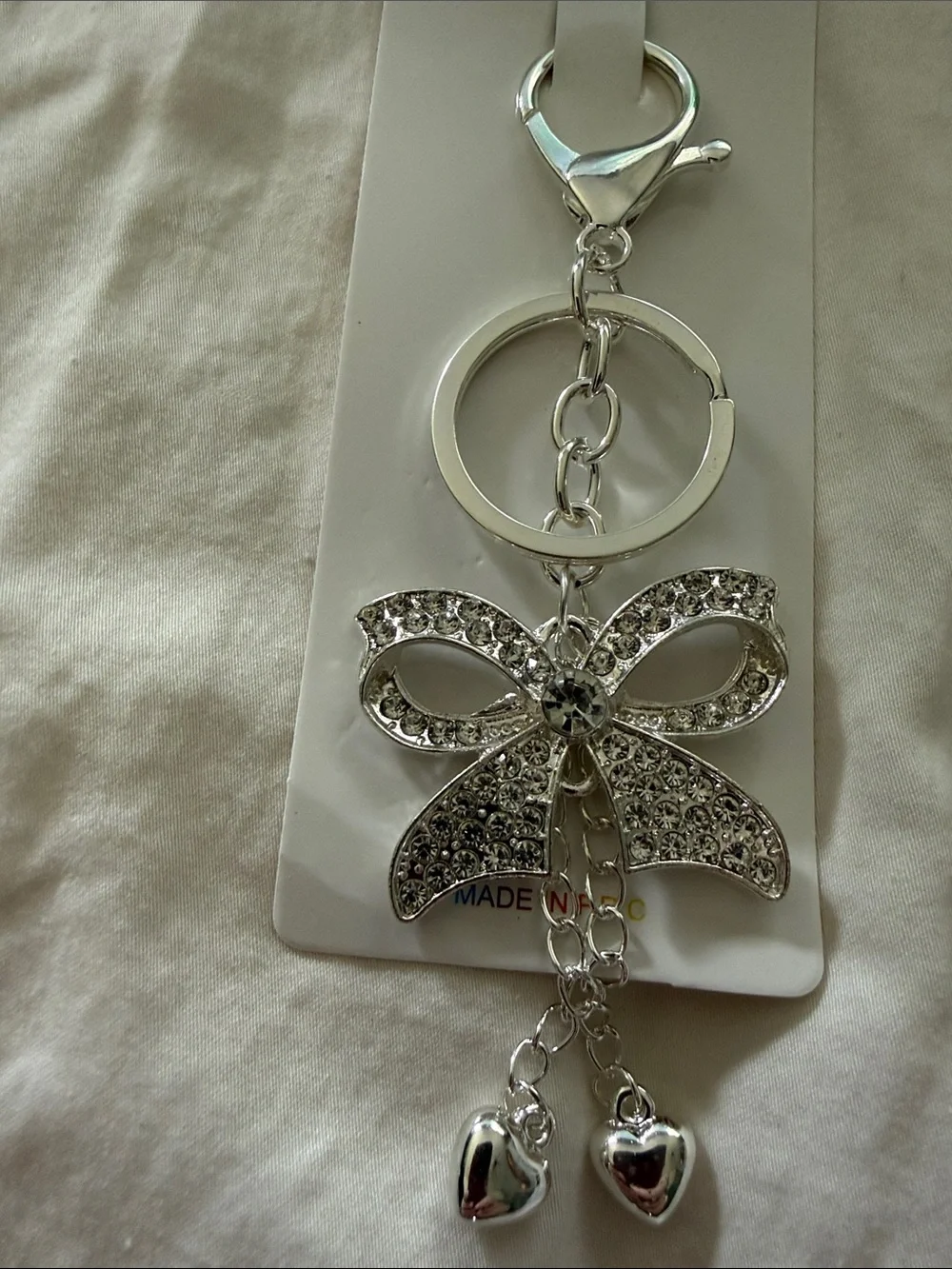 Crystal Bow Keychain - Silver